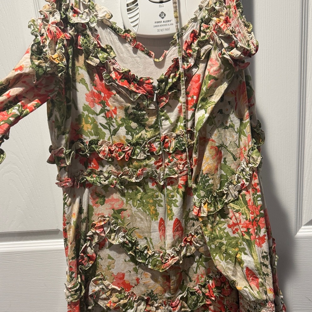 Mac Duggal Floral Print Ruffle Cold Shoulder Long Sleeve Midi
Dress - Picture 6 of 8